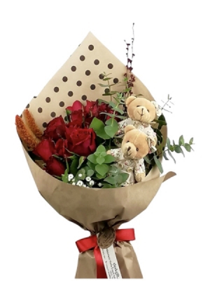 Teddy Ayıcıklı Kırmızı Gül Buketi 